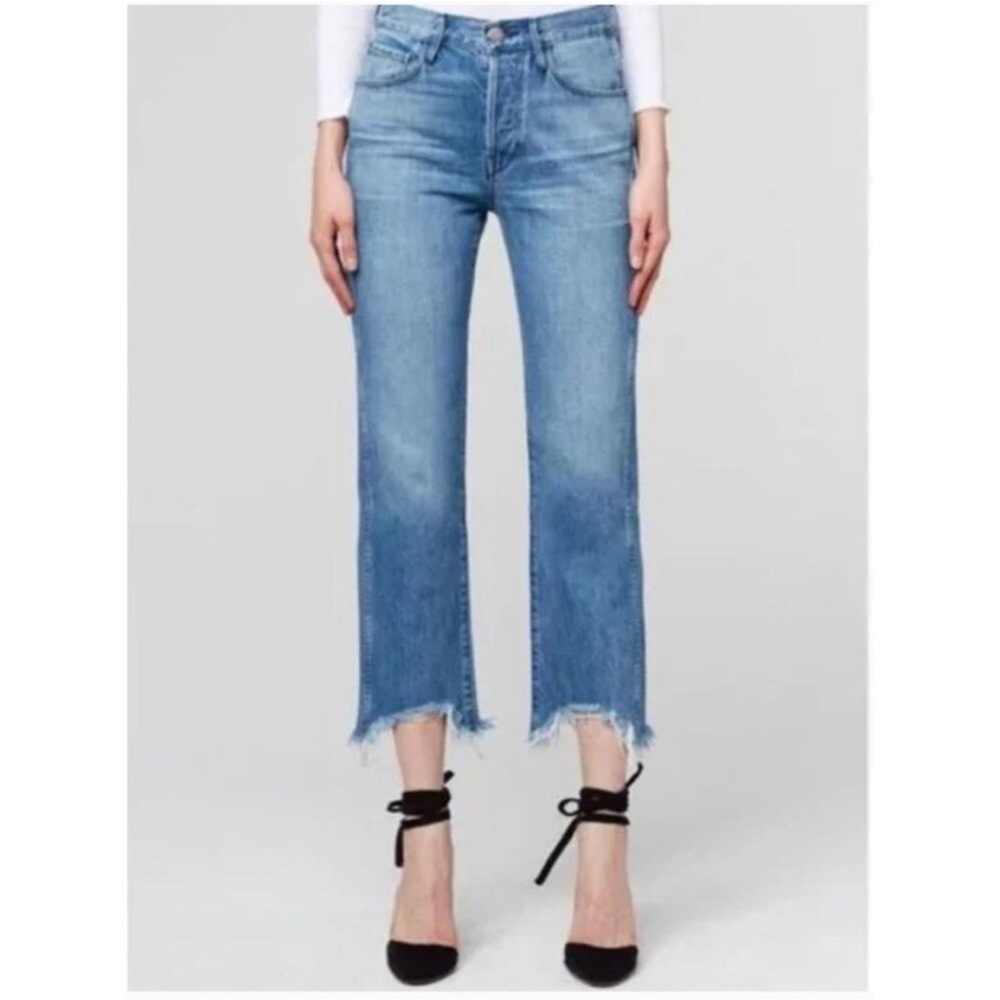 3X1 Shelter Austin Straight Crop Jean in Byrd Med Wash High Rise  Chewed Hem 30